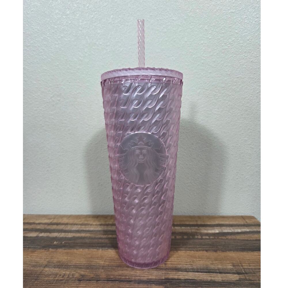 Starbucks 2024 Matte Light Pink Soft Touch Chain Link Venti Cold Cup Tumber 24oz